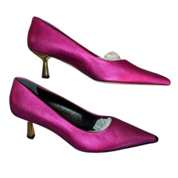 Cynthia Richard Elizabeth Fuchsia Metallic leather Pump Low Heels Fancy Shoes 37 - Picture 11 of 15